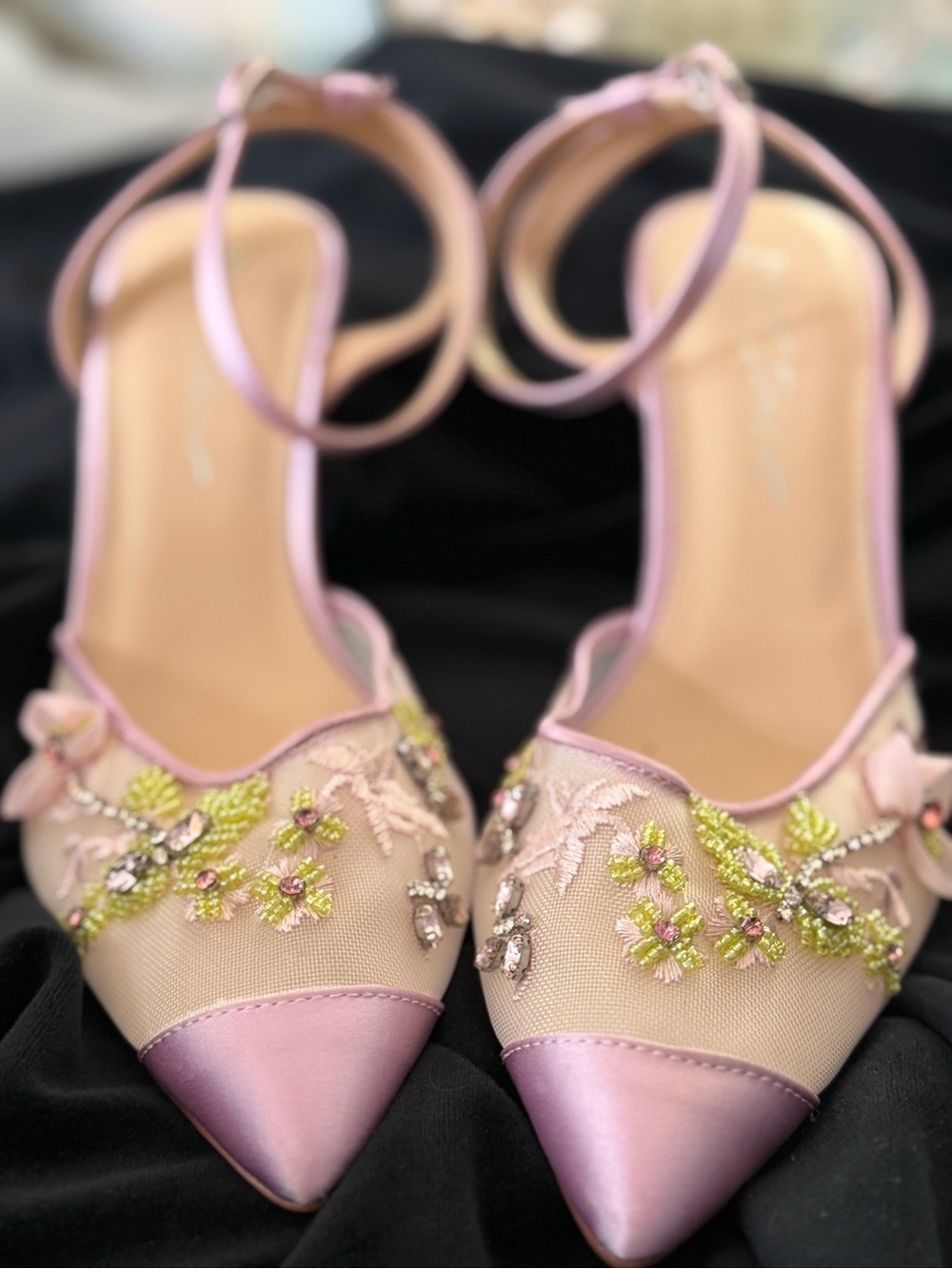 Betsey Johnson - Zola - Lilac Pointed-Toe Embellished Ankle-Strap Heels